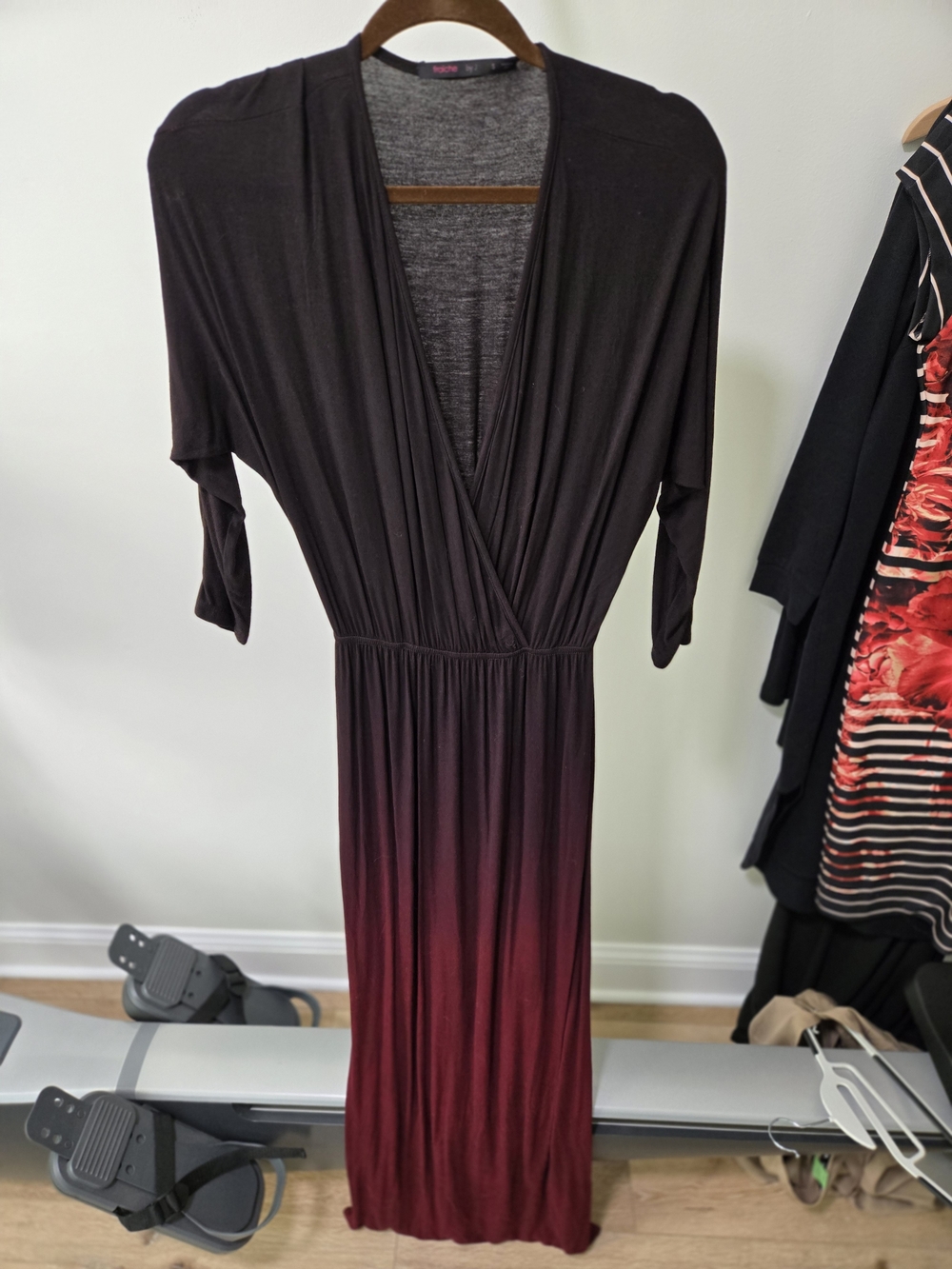 Women's Black to Burgundy Ombre Wrap Maxi Dress